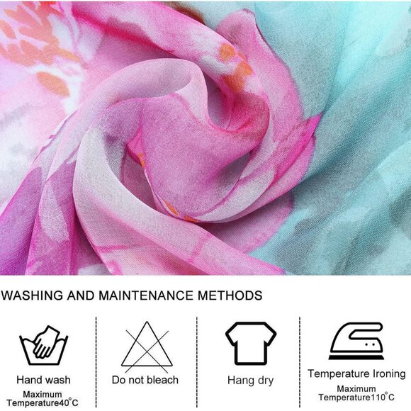 Women's Lake Blue Fashion Lightweight Head Scarf Floral Print Chiffon Scarves - Picture 5 of 7